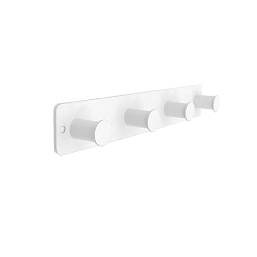 White Wall Mount Coat Rack with 4 Hooks, Stainless Steel Door Hooks