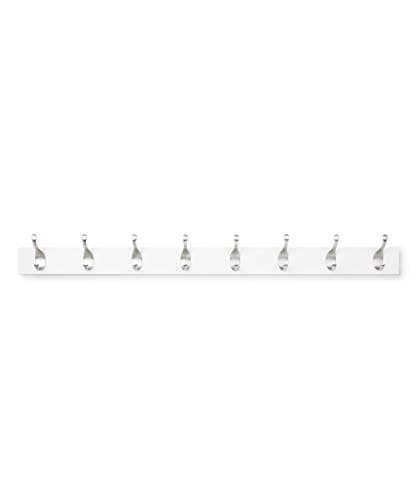 Amazon Basics Modern White Wall Mount Coat Rack, 8 Hooks