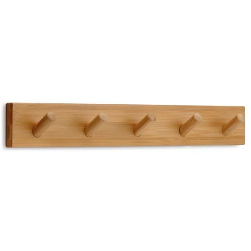 Modern Scandinavian Wall Coat Rack with 5 Hooks — Bamboo