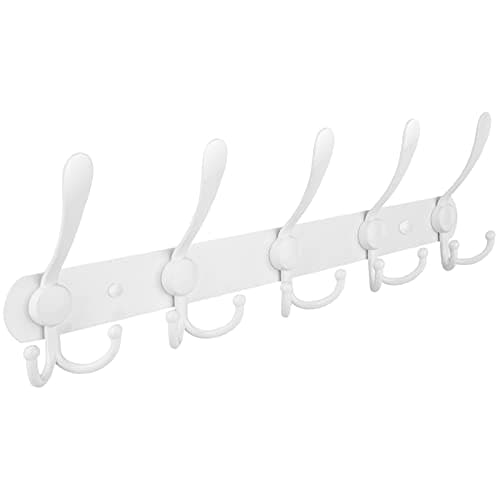TICONN Wall Mount Coat Rack, 2-Pack White, 5 Heavy-Duty Hooks — White
