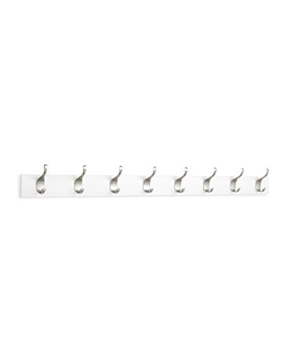 Amazon Basics Modern White Wall Mount Coat Rack, 8 Hooks