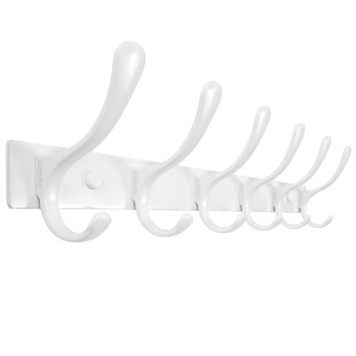 SKOLOO Heavy Duty Stainless Steel Coat Rack - 6 Hooks, White