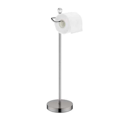 Chrome Finish Crystal Finial Free-Standing Toilet Paper Holder with Reserve Function — Brushed Nickel