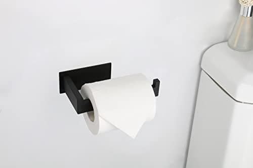 Stainless Steel Self-Adhesive Toilet Paper Holder, Matte Black, No Drilling Easy Install