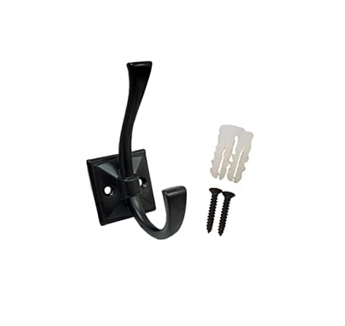 QCAA Matte Black Zinc Die Cast Coat and Hat Hook, 5 Pack