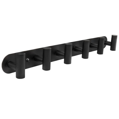 Black Coat Hook Rack with 6 Hooks for Bathroom or Entryway