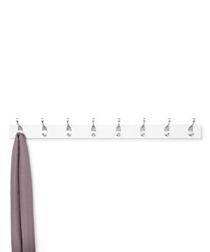 Amazon Basics Modern White Wall Mount Coat Rack, 8 Hooks