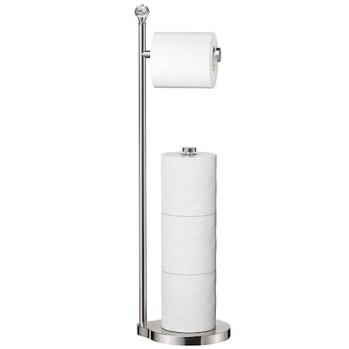 Heavy-Duty Metal-Free Toilet Paper Holder with Crystal Ball, Matte Black Stand — F- Brushed Nickel