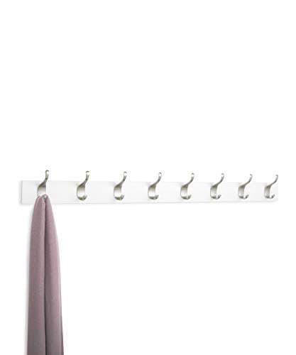 Amazon Basics Modern White Wall Mount Coat Rack, 8 Hooks