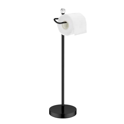 Chrome Finish Crystal Finial Free-Standing Toilet Paper Holder with Reserve Function — Matte Black