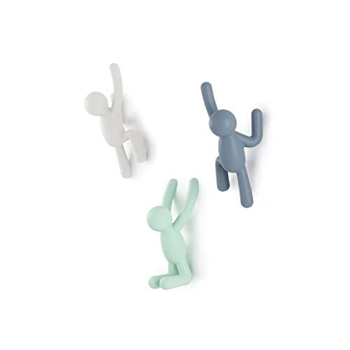 Umbra Buddy Wall Hooks – Decorative Hanging Hooks for Coats, Scarves & More, Set of 3, Black — Blue/Green/White