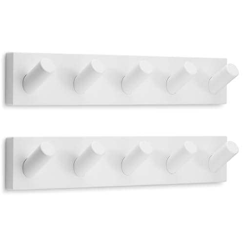 Modern Scandinavian Wall Coat Rack with 5 Hooks — White