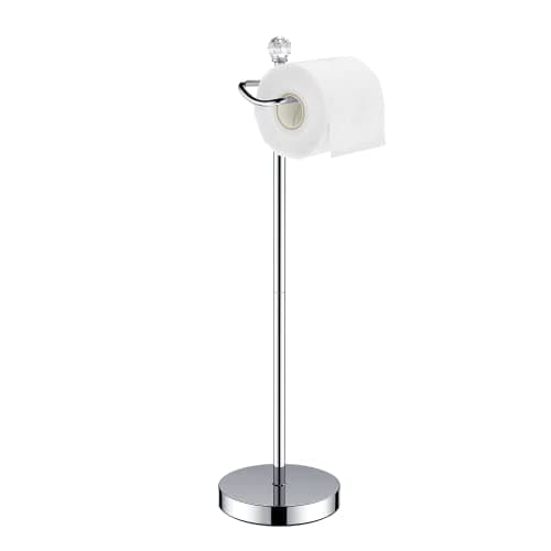 Chrome Finish Crystal Finial Free-Standing Toilet Paper Holder with Reserve Function