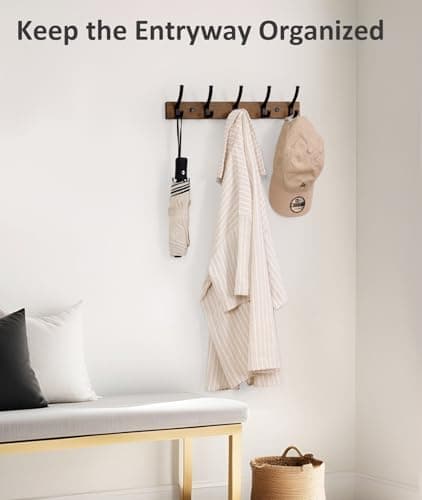 Brown Wood Wall Mount Coat Rack with 5 Hooks (1Pack)
