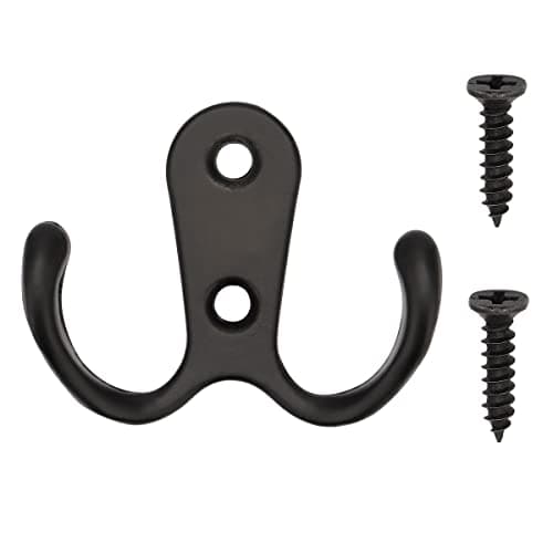 Heavy Duty Double Prong Wall Mount Coat Hooks (10 Pack, Black)