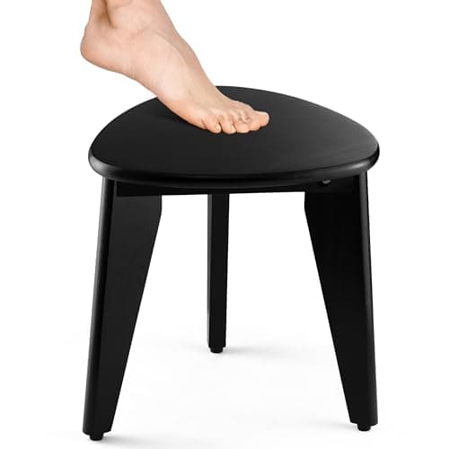 BLUEWEST Natural Acacia Wood Shower Foot Stool for Legs and small spaces — Black