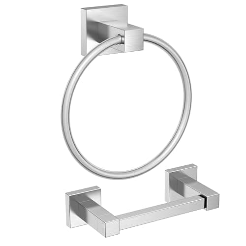 Modern Black Bathroom Hardware Set, Stainless Steel Towel Ring and Toilet Paper Holder for Wall Mount — Stainless Steel