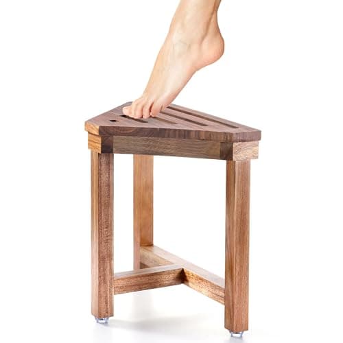 Acacia Wood Shower Stool for Leg Shaving, 13.3 in Corner Foot Rest-Safe & Non-Slip