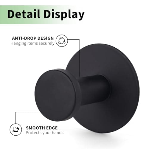 Bathroom Wall Towel Hooks - Stainless Steel, Up to 12LB, Matte Black