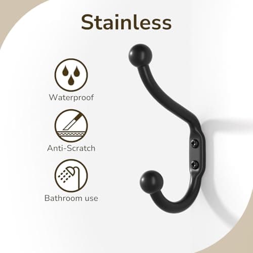 10-Pack Black Coat Hooks for Hanging Heavy Duty Items, Wall MountCloset Hooks for Towels, Clothes & Backpacks