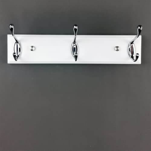 Wall-Mounted White Wood Coat Rack with 3 Hooks, Small Size