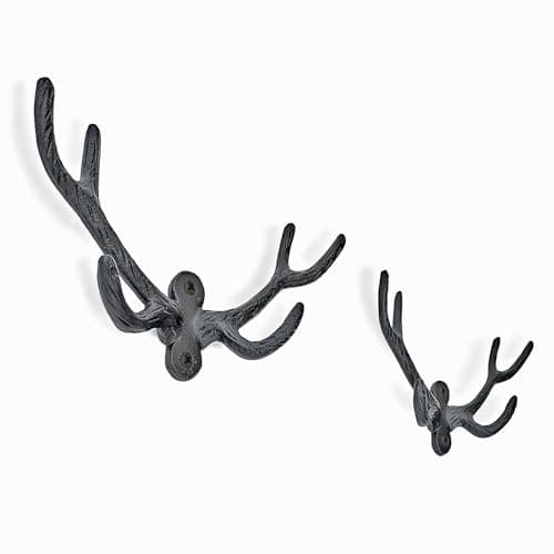 Vintage Black Rustic Farmhouse Ambipolar 2-Pack Deer Antler Style Coat Hooks