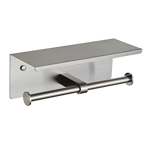 Bathroom Toilet Paper Holder with Shelf, Brushed Nickel, 304 Stainless Steel
