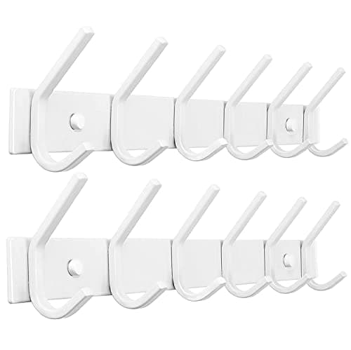 FANYITY 2 Pack White Wall Mount Coat Hook, 6 Dual Hooks for Entryway