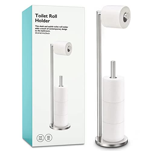 Standing Toilet Paper Holder with Storage - For Bathroom — Brushed Nickel