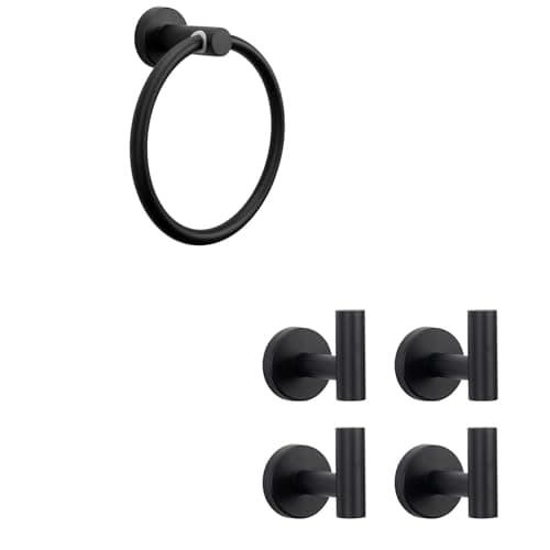 NearMoon Matte Black Stainless Steel Towel Hooks, 4 Pack, Heavy Duty Bathroom Hooks