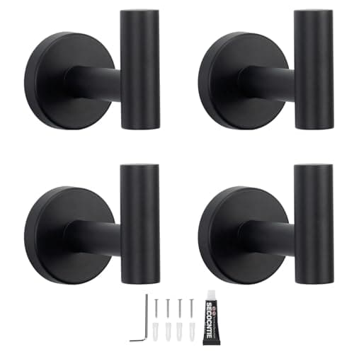 NearMoon Matte Black Stainless Steel Towel Hooks, 4 Pack, Heavy Duty Bathroom Hooks