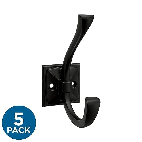 Franklin Brass Ruavista B48022K-FB-C 5-Pack Coat & Hat Wall Hooks Matte Black