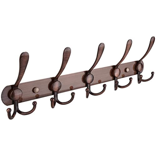 TICONN Wall Mount Coat Rack, 2-Pack White, 5 Heavy-Duty Hooks — Antique Bronze