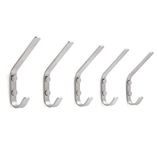 Stainless Steel Dual Wall Hook Rack - Double Prong Coat Hooks, 5 Packs