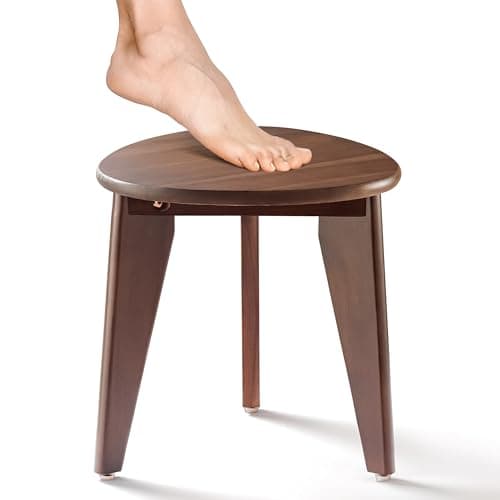 BLUEWEST Natural Acacia Wood Shower Foot Stool for Legs and small spaces — Walnut