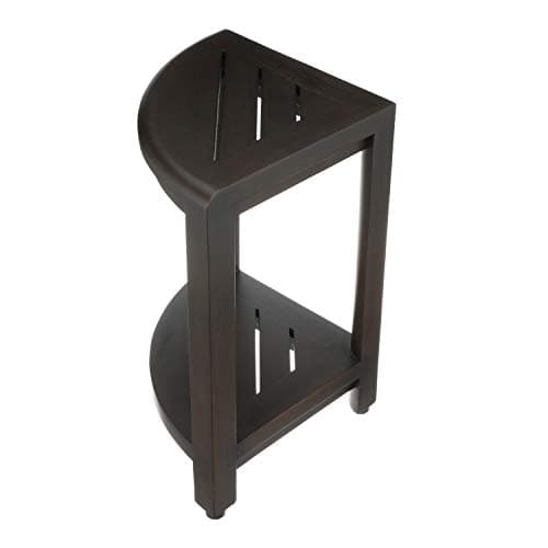 EcoDecors Corner Shower Stool & Storage Shelf, Teak Wood Leg Shaving Aid in Woodland Brown
