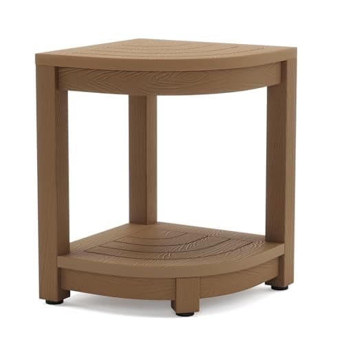 LUE BONA Gray Waterproof Corner Shower Bench with Storage — Teak Color