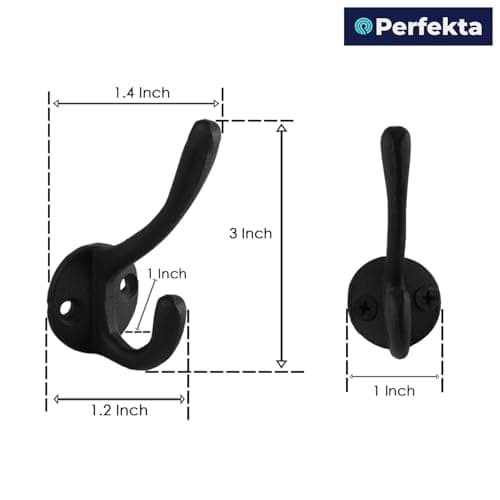 10-Piece Black Double-Prong Wall Hook Set – Heavy-Duty Metal Hangers for Coats, Towels & More – Decorative Home Organiza