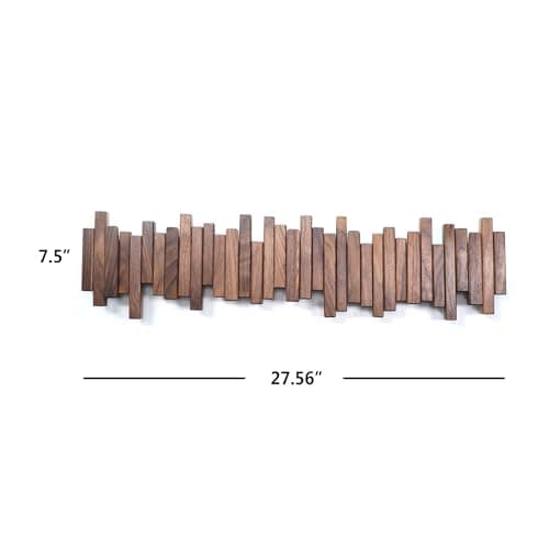 Wooden Wall Mount Coat Rack with 7 Unique Hooks in Natural Walnut