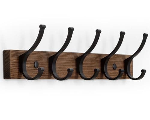 Brown Wood Wall Mount Coat Rack with 5 Hooks (1Pack)