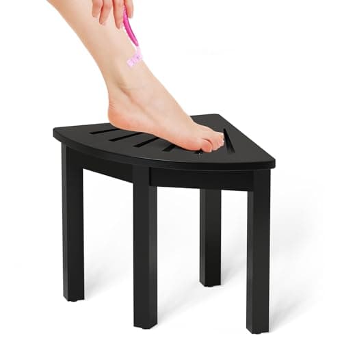 Domax Bamboo Corner Shower Foot Rest, Non-Slip Waterproof Black