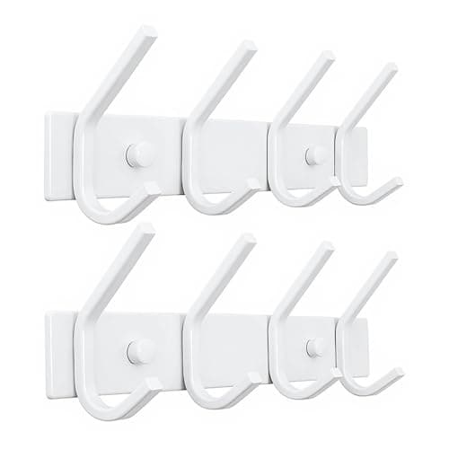 FANYITY 2 Pack White Wall Mount Coat Hook, 6 Dual Hooks for Entryway — 4 White 2