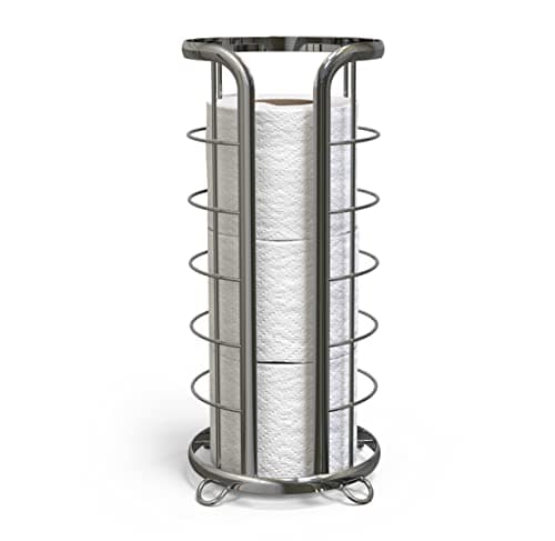 Brookstone Bronze Freestanding Toilet Paper Holder, Modern & Stylish Storage Solution — Shiny Chrome