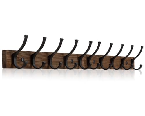 Brown Wood Wall Mount Coat Rack with 5 Hooks (1Pack) — Brown