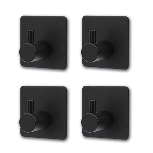 4-Pack Matte Black Waterproof Stainless Steel Adhesive Hooks for Towels and Coats-Bathroom & Kitchen