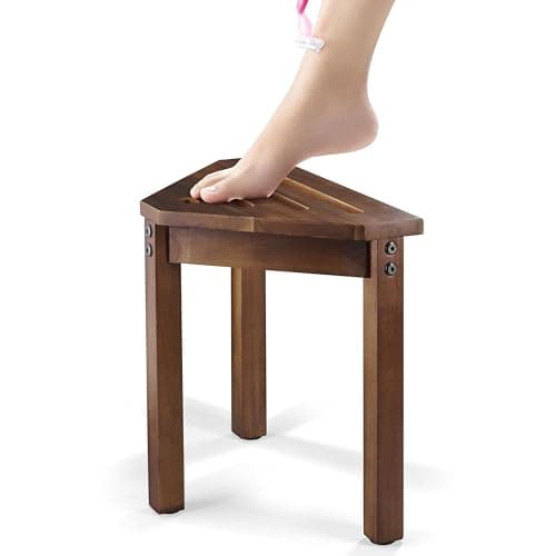 BLUEWEST Acacia Wood Shower Foot Stool for Inside Showers — Walnut