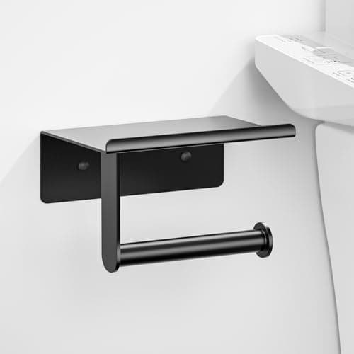 ASTOFLI Rustproof Brushed Nickel Toilet Paper Holder with Shelf — Black