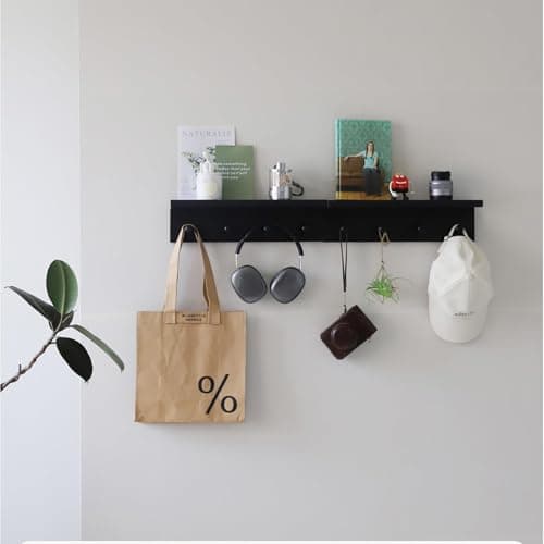 Walnut Wooden Wall-Mounted Coat Rack with Hooks (1pcs) — Black Color