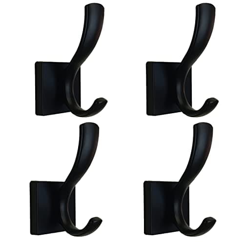 Heavy Duty Black Towel Hooks, 4 Pack for Bath, Bedroom, Kitchen, Pool, Garage, Hotel