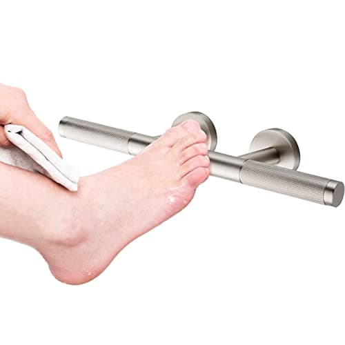 SPA Wall Mounted Foot Rest for Leg Shaving, Knurled Brass Bar, Matte Black — Brushed Nickel